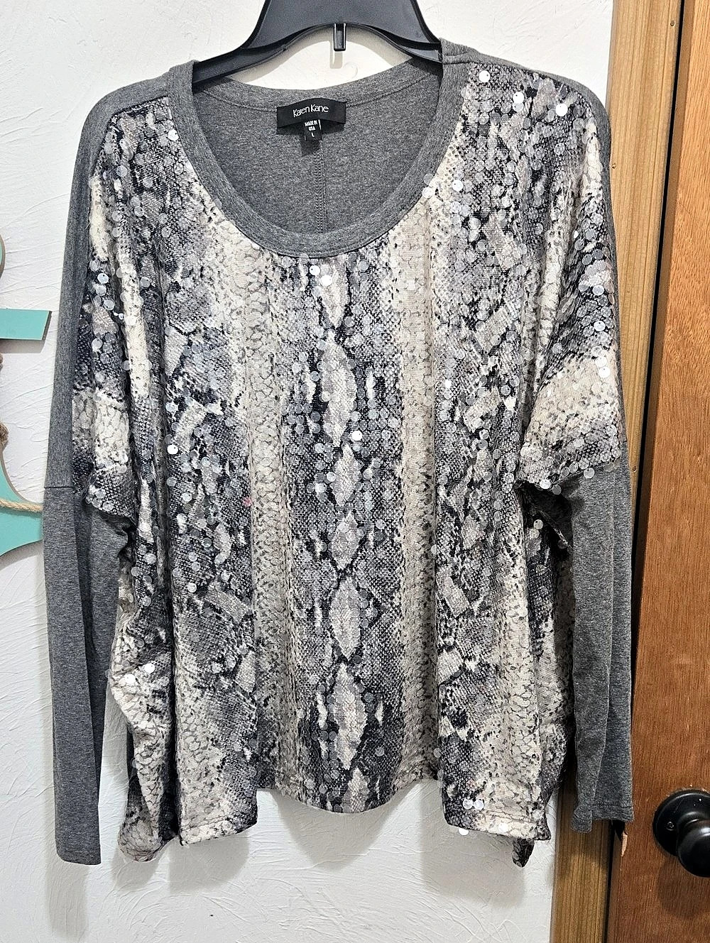 Karen Kane Snake Print Sequence Long Sleeve Top - Size Large